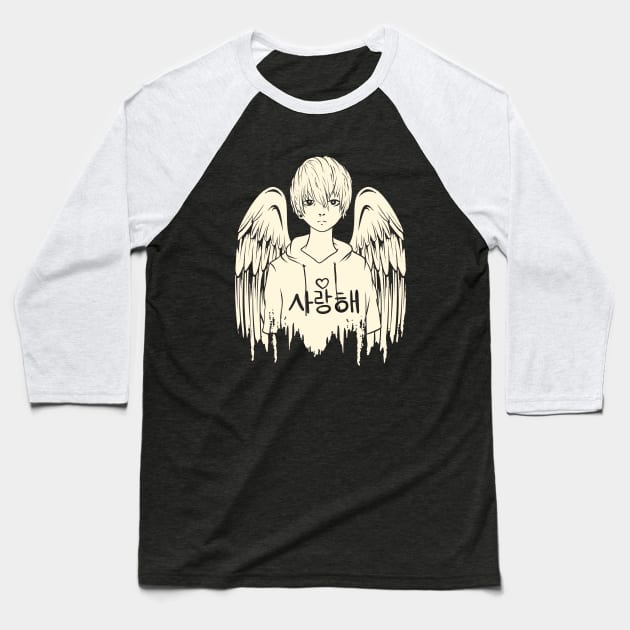 Aesthetic Korean Angel Boy Logo design Baseball T-Shirt by Al-loony